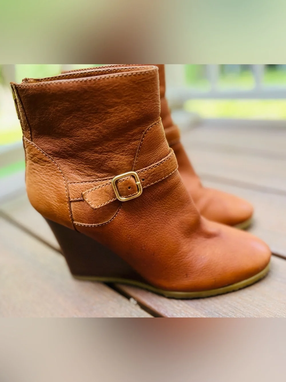 J. Crew Emmett Cognac Leather Wedge Ankle Boots in Women’s Size 8